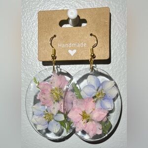 Floral Resin Earrings with Gold Hooks